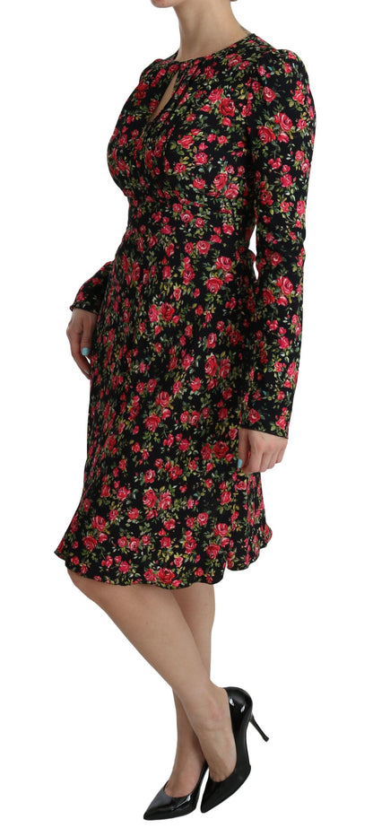 Knielanges Kleid aus Viskose mit Blumenmuster in A-Linie