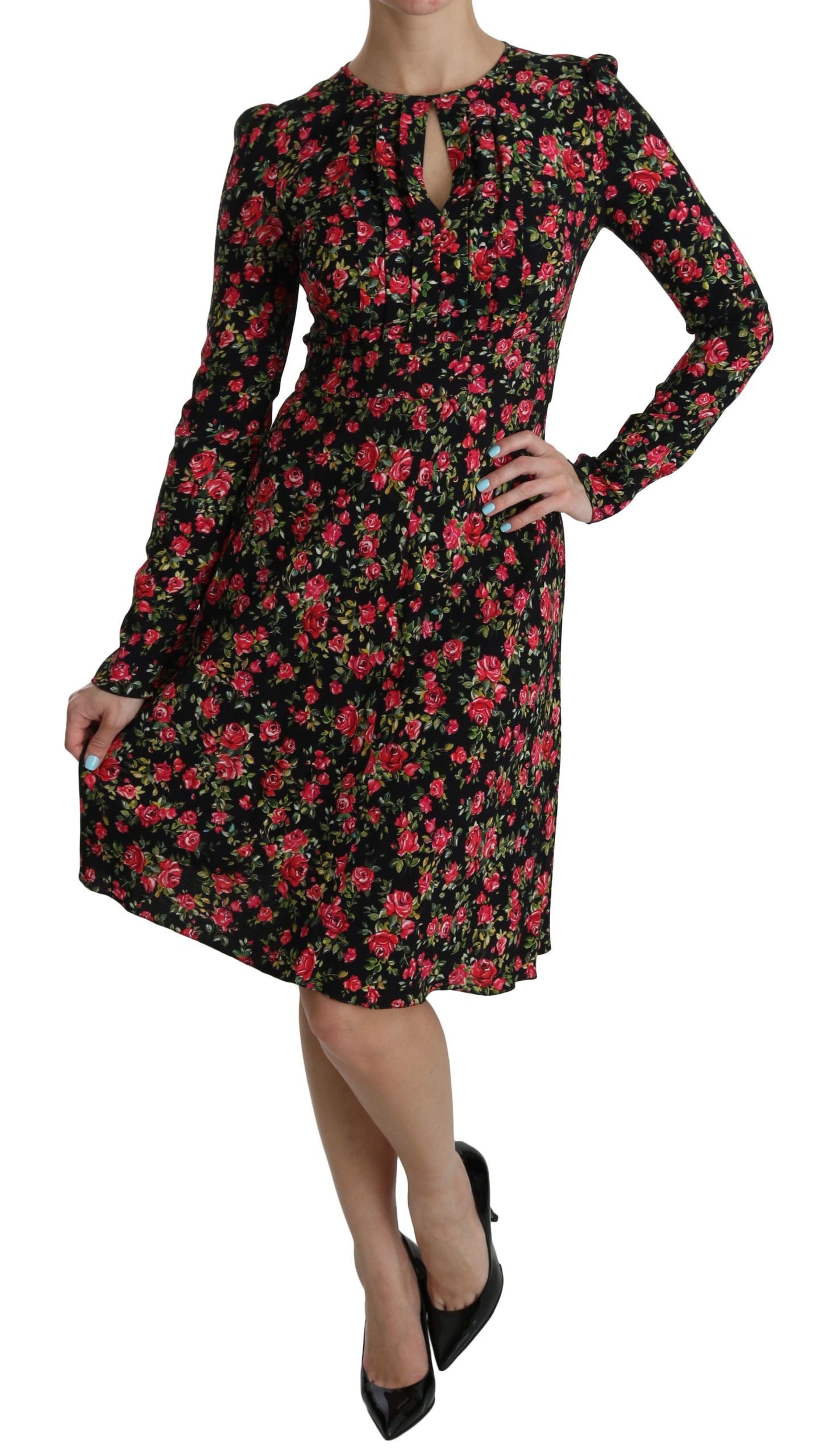 Knielanges Kleid aus Viskose mit Blumenmuster in A-Linie