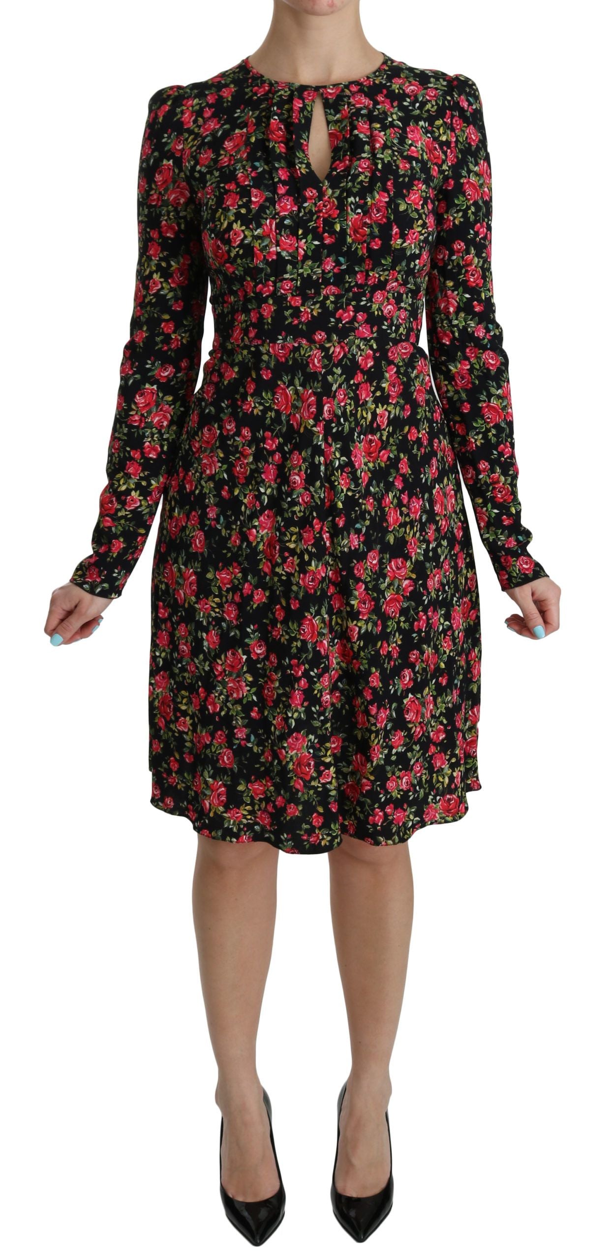 Knielanges Kleid aus Viskose mit Blumenmuster in A-Linie