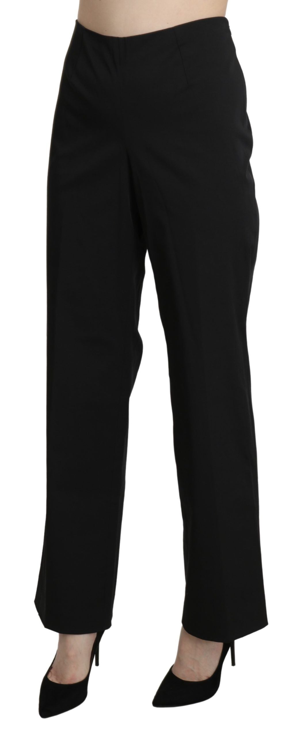 Elegante gerade geschnittene schwarze Hose mit hoher Taille