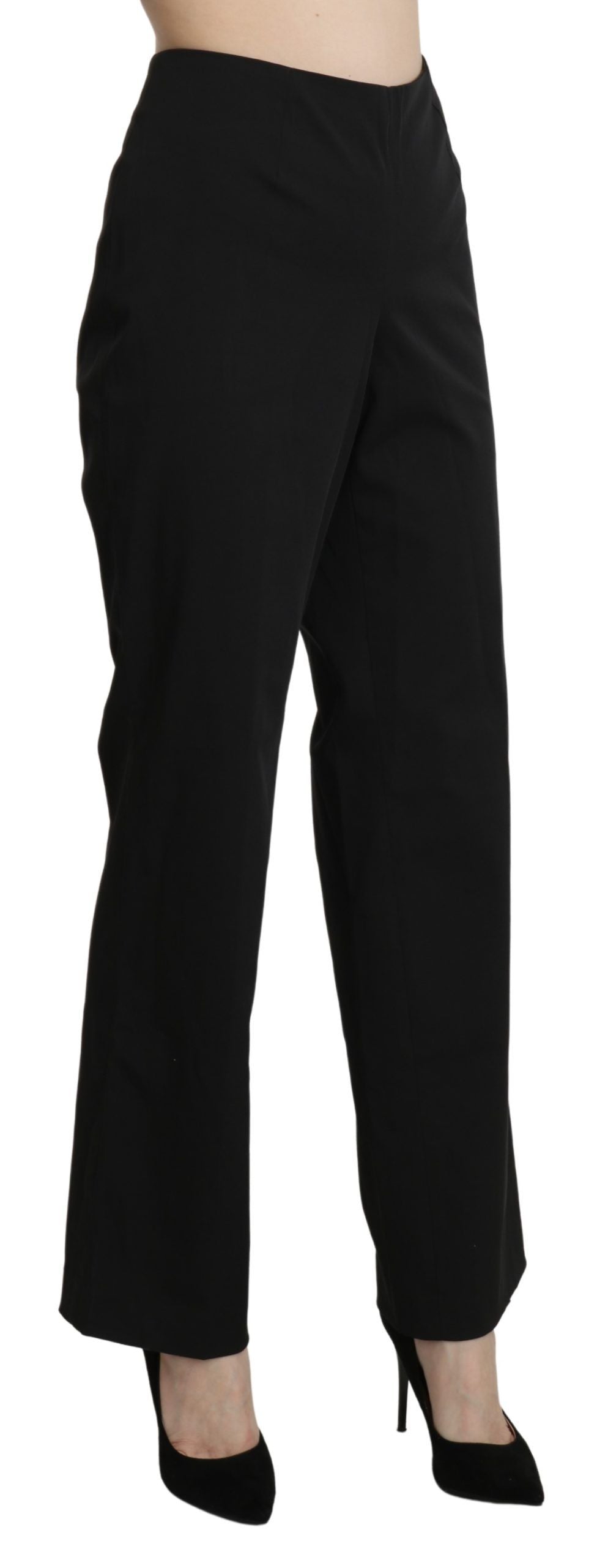 Elegante gerade geschnittene schwarze Hose mit hoher Taille