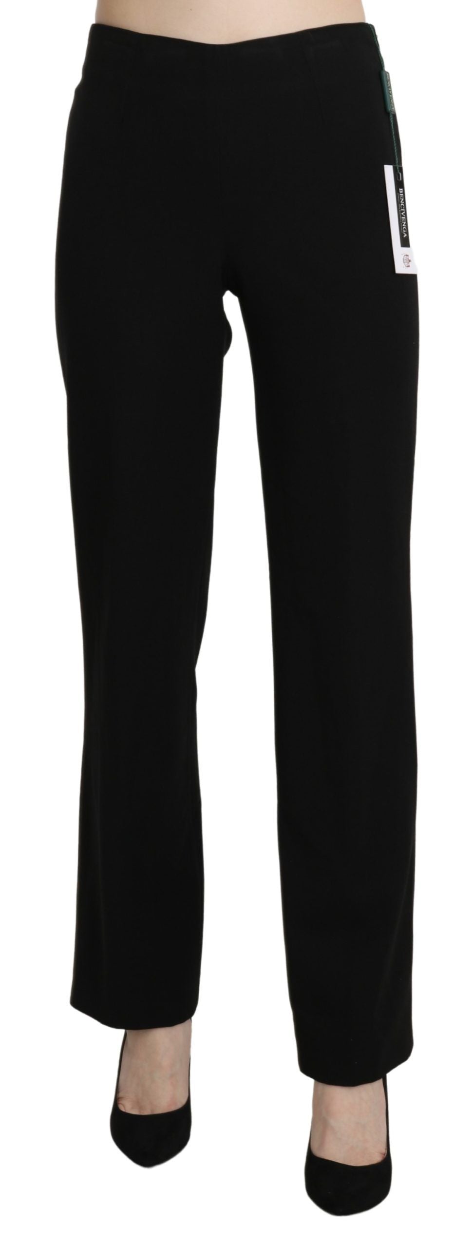 Elegante schwarze gerade Hose mit hoher Taille