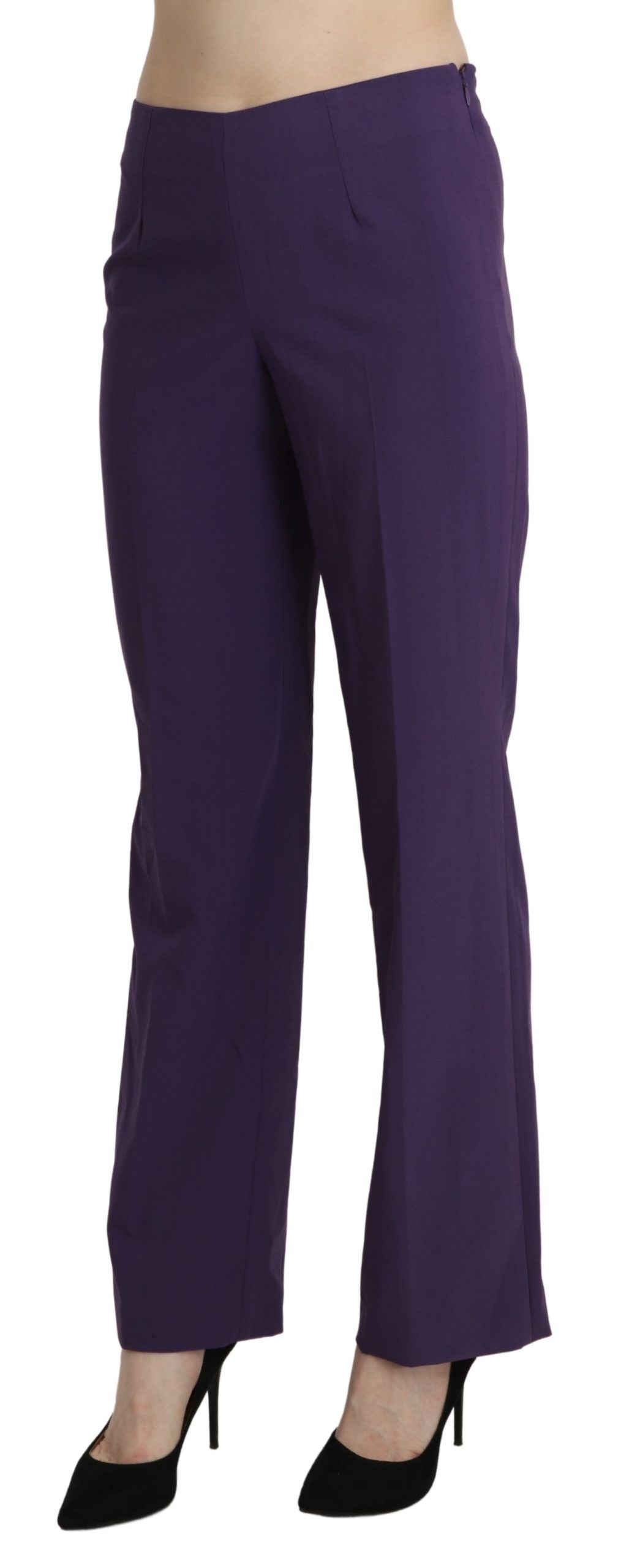 Elegant High Waist Violet Straight Pants