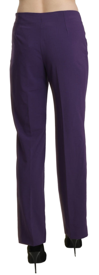 Elegant High Waist Violet Straight Pants