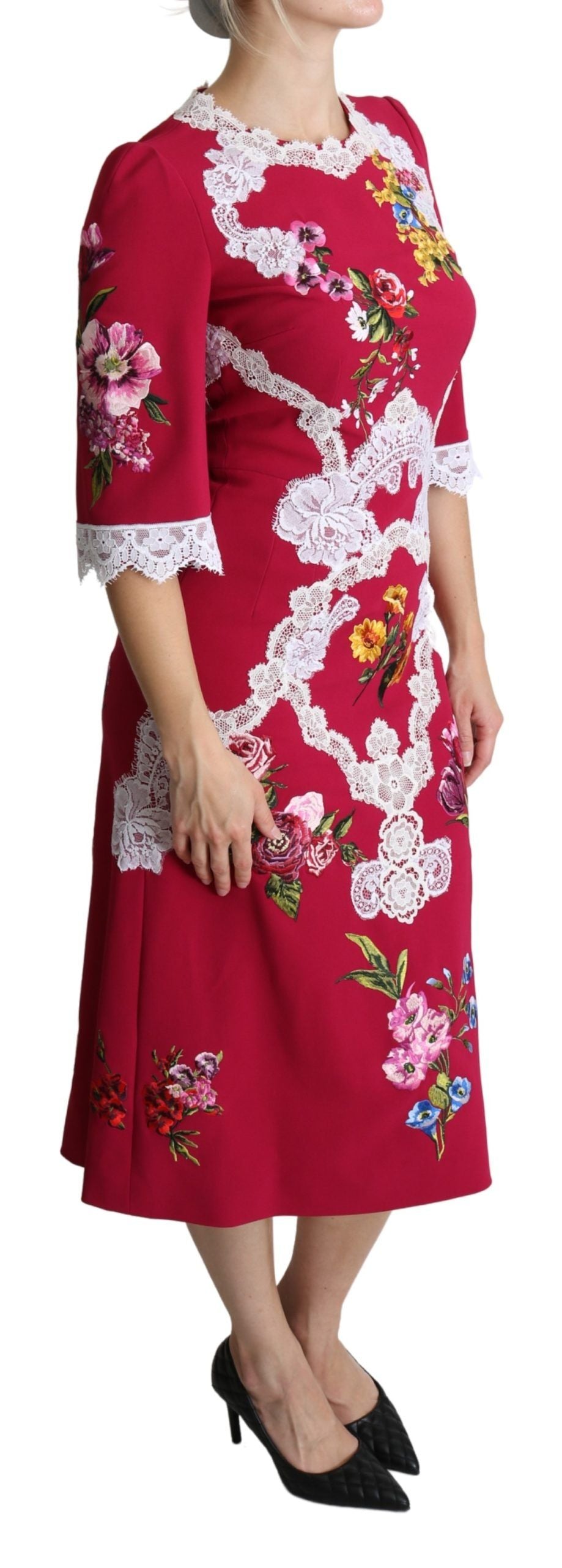 Floral Embroidered Sheath Midi Dress