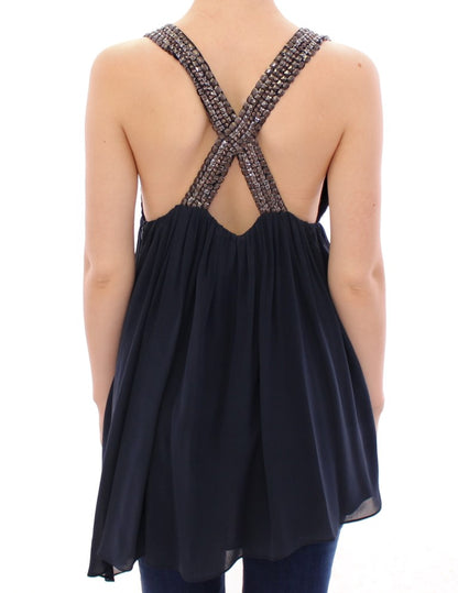 Elegant Navy Blue Sleeveless Blouse