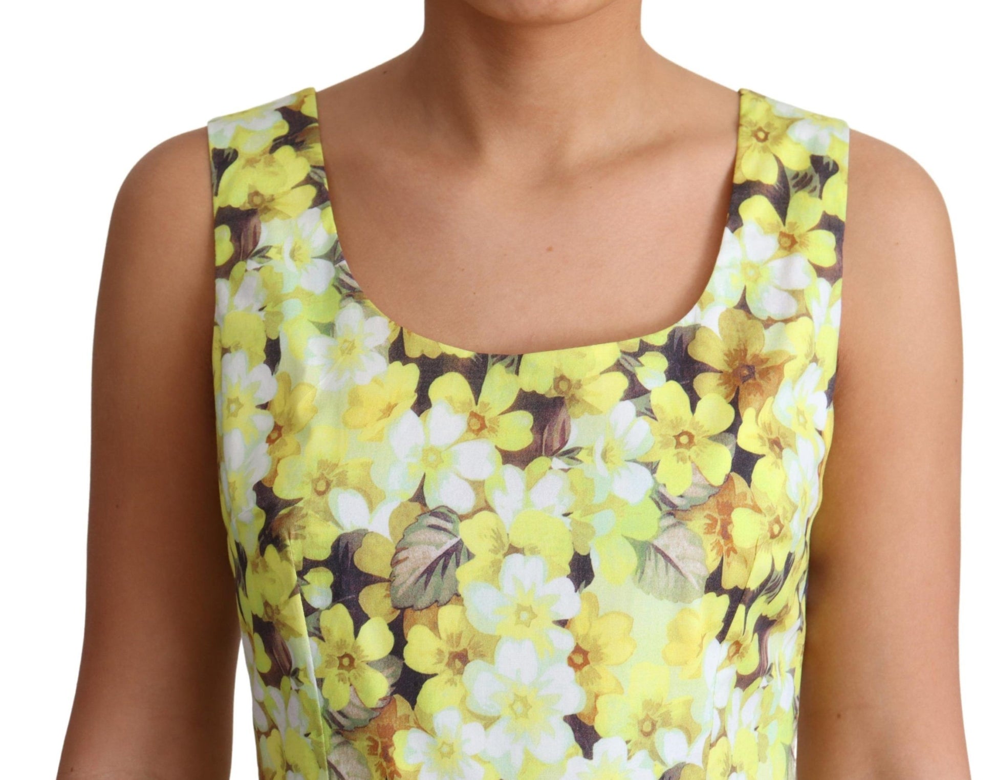 Elegant Yellow Floral A-Line Sleeveless Dress