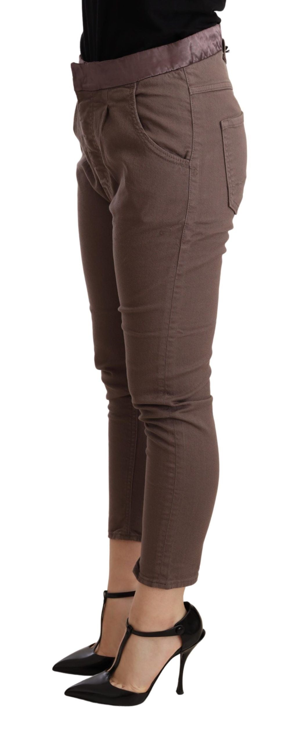 Schicke, braune Skinny-Hose mit mittelhohem Bund