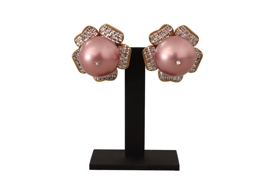 Elegant Floral Crystal Pearl Clip-On Earrings