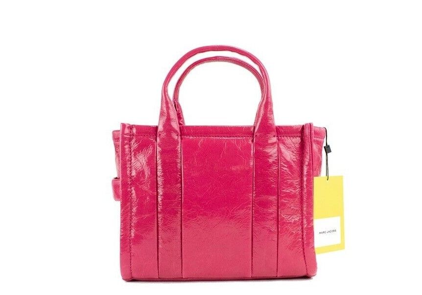 The Shiny Crinkle Mini Tote Magenta Leather Crossbody Handbag Purse