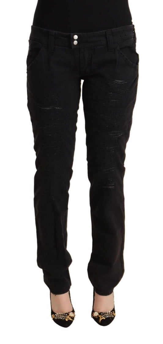 Schicke Low Waist Slim Fit Jeans in Schwarz