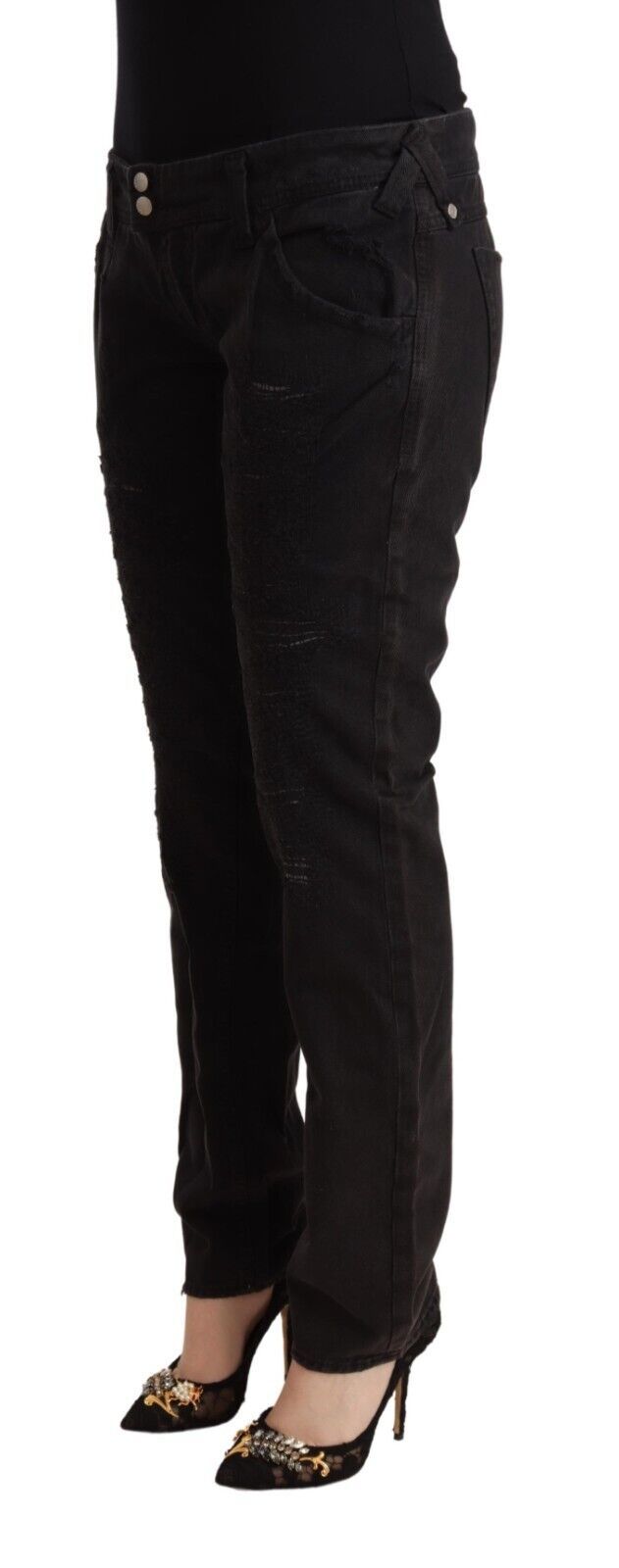 Schicke Low Waist Slim Fit Jeans in Schwarz