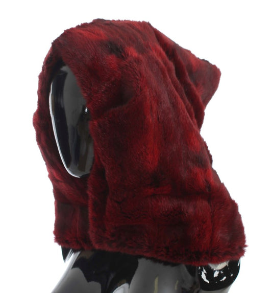 Luxurious Bordeaux Fur Hooded Scarf Wrap