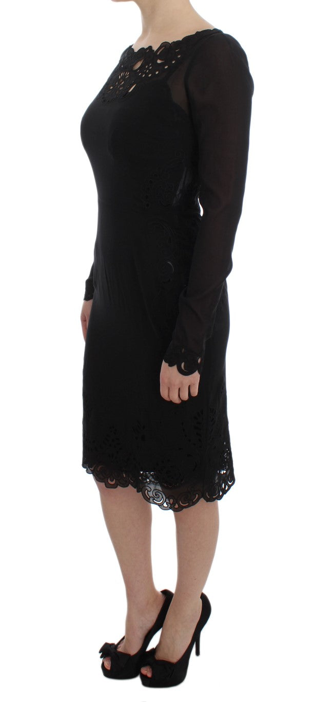 Elegant Black Floral Lace Sheath Dress