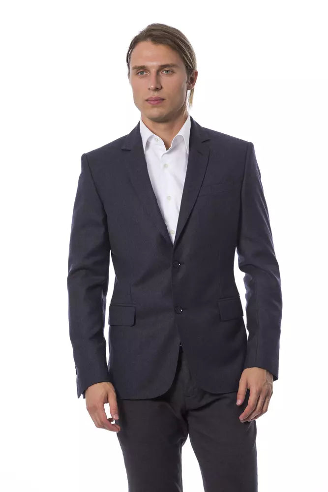 Eleganter einreihiger Blazer aus blauer Wolle