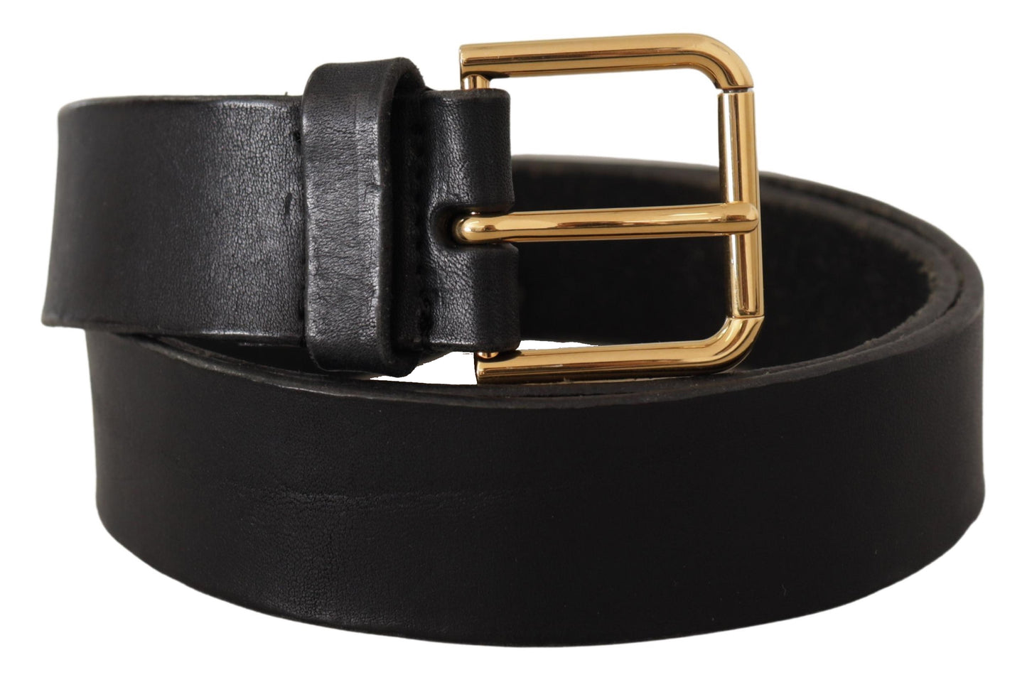 Elegant Black Leather Belt with Metal Buckle