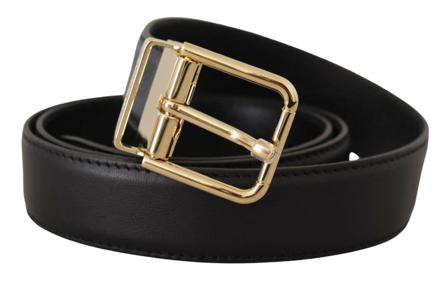 Elegant Black Leather Belt with Metal Buckle