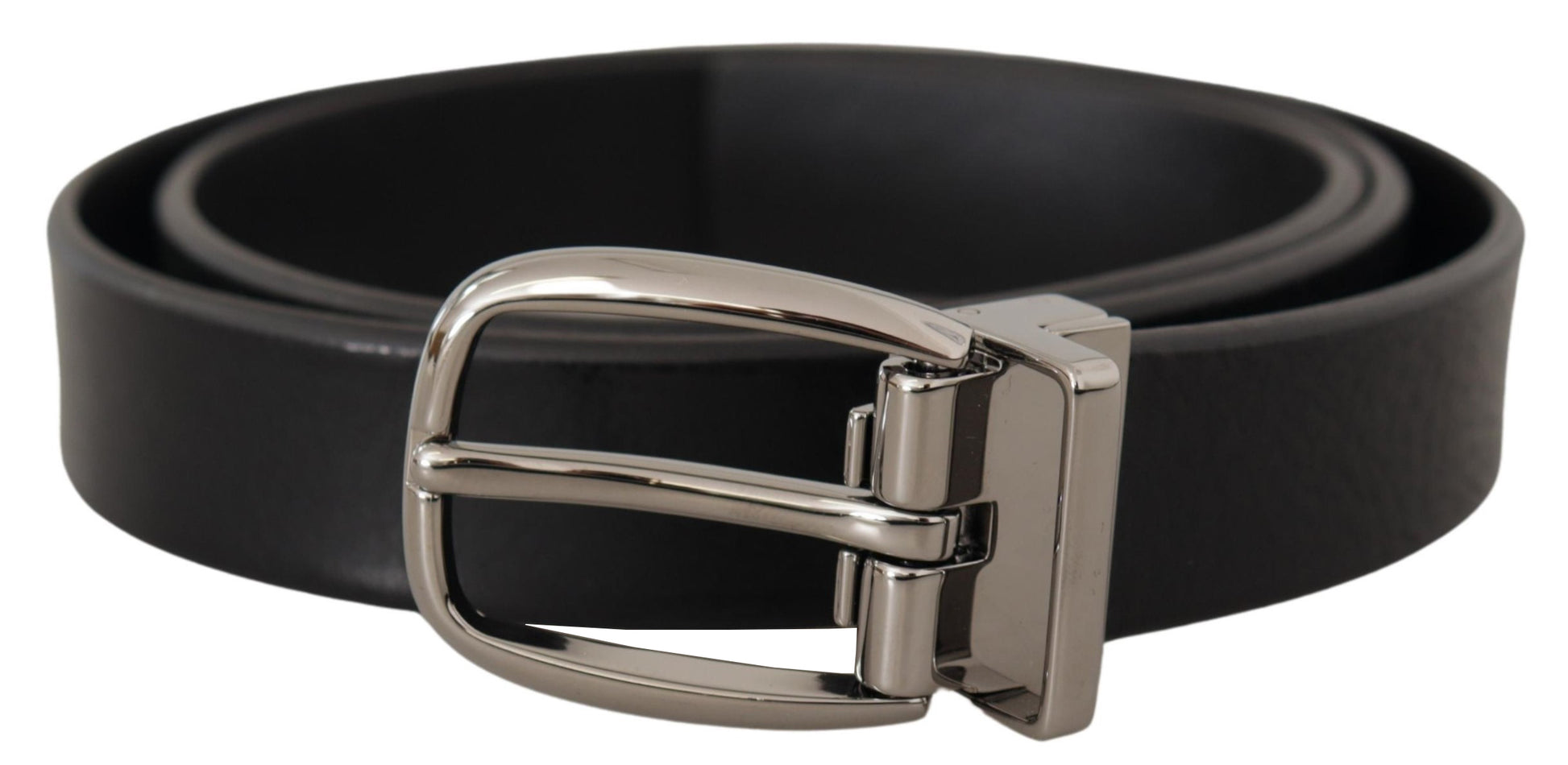 Elegant Black Leather Belt with Metal Buckle