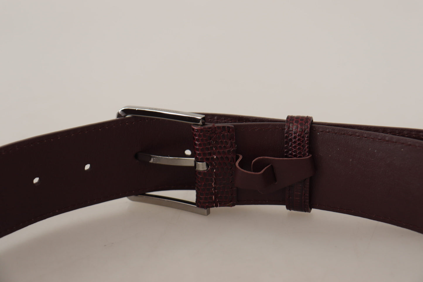 Elegant Maroon Leather Belt with Engraved Buckle