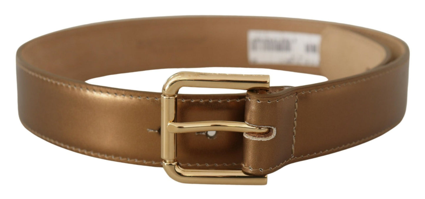 Bronze Leather Belt with Gold-Toned Buckle