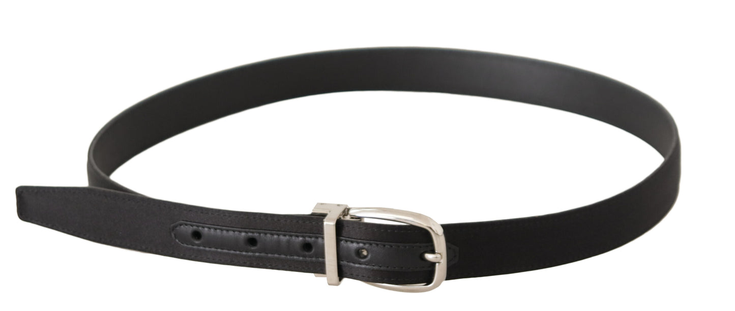 Elegant Black Leather-Canvas Designer Belt