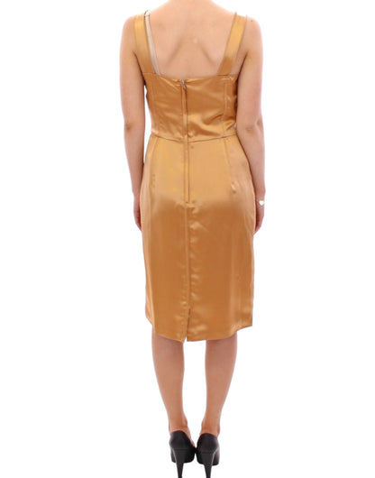 Elegant Bronze Silk Knee-Length Sheath Dress