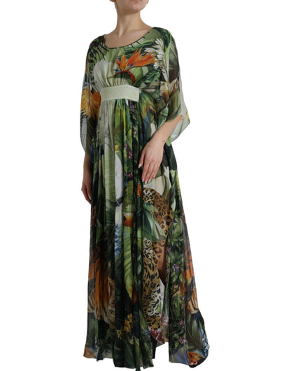 Elegantes Maxi-Seidenkleid mit Dschungel-Print