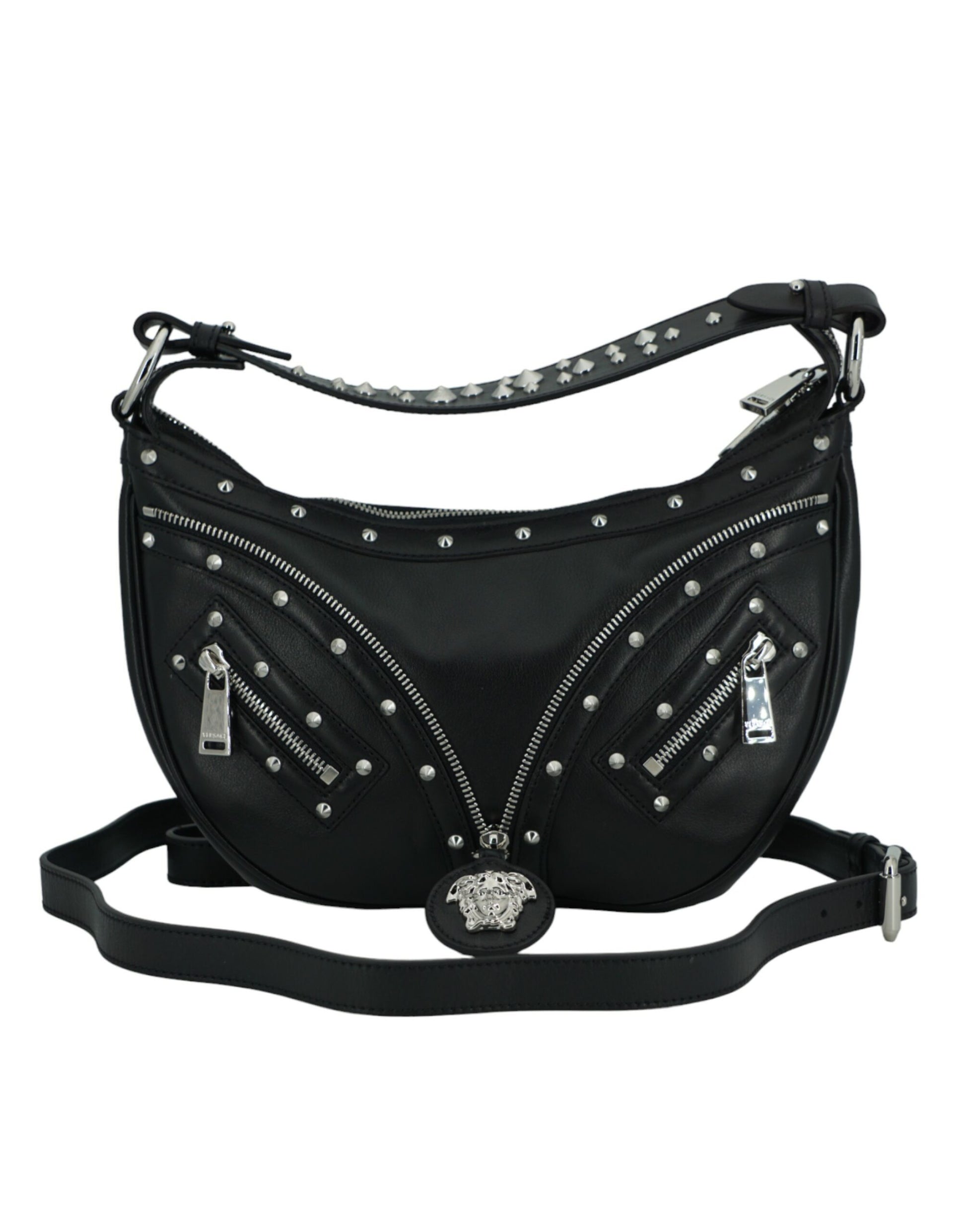 Elegant Black Leather Hobo Shoulder Bag