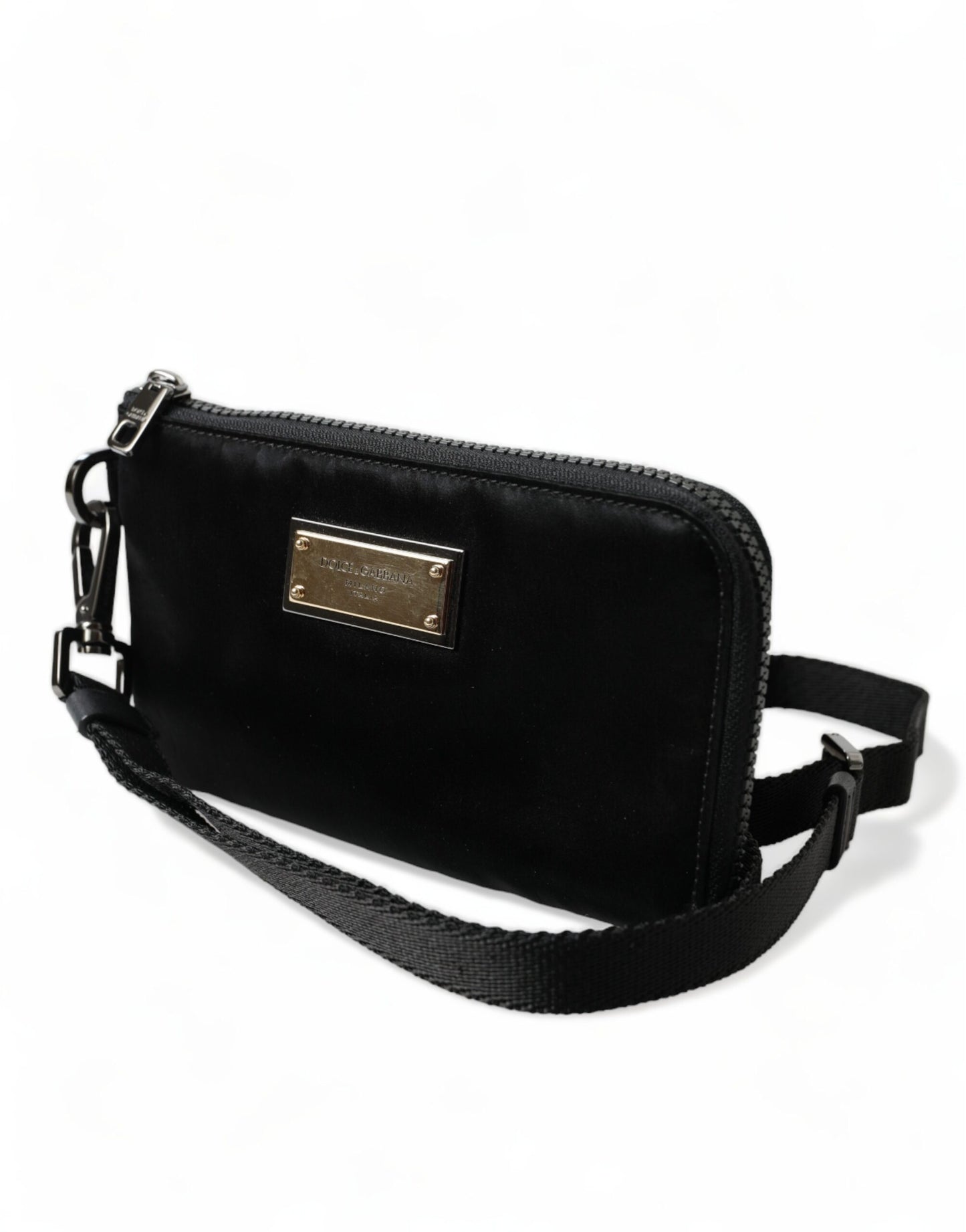 Elegante schwarze Tasche aus Nylon und Leder