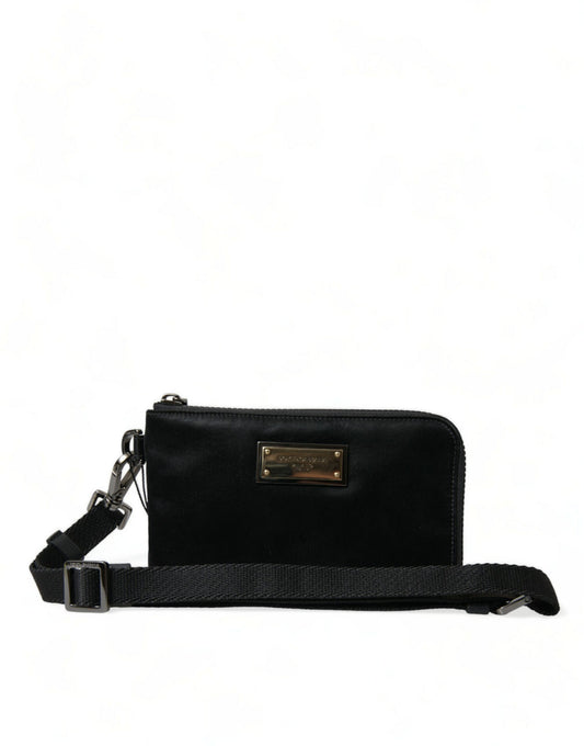 Elegante schwarze Nylon-Ledertasche mit silbernen Details