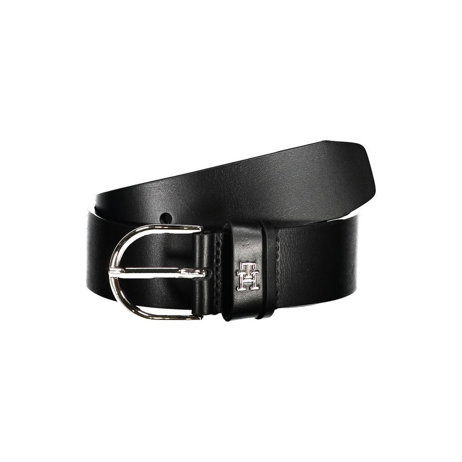 Chic Black Leather Belt with Metal Buckle