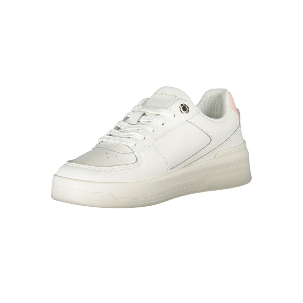 Elegant White Lace-Up Sneakers with Contrast Detail