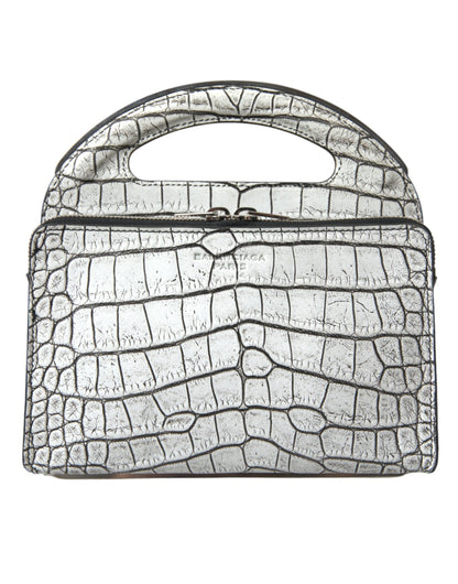 Mini-Tasche aus Alligatorleder in Metallic-Silber