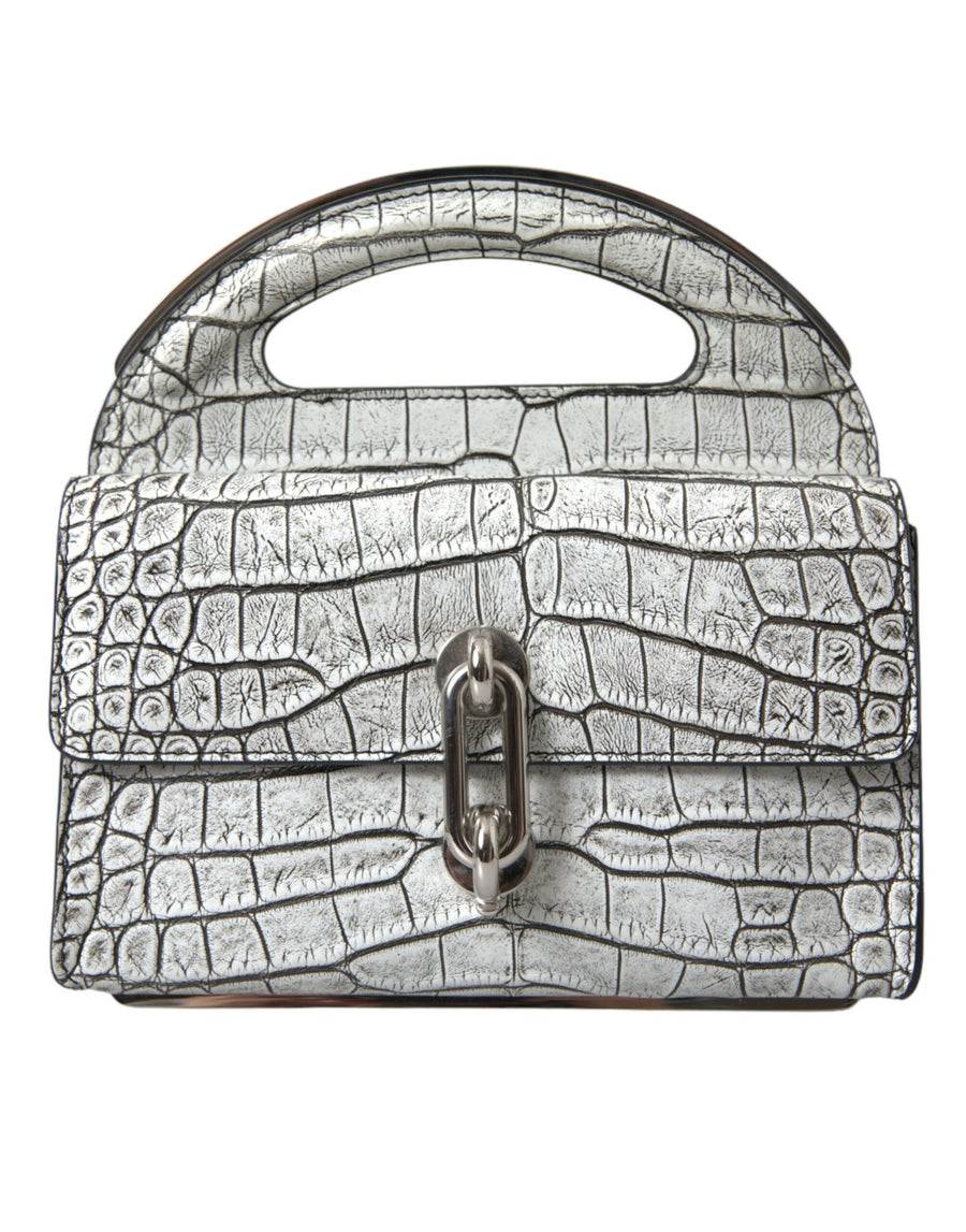 Mini-Tasche aus Alligatorleder in Metallic-Silber