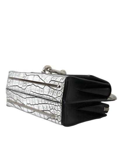 Mini-Tasche aus Alligatorleder in Metallic-Silber