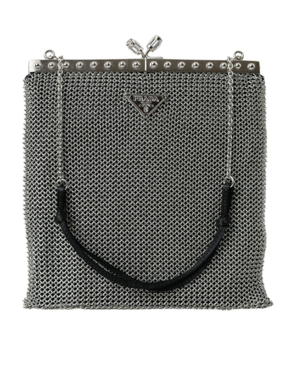 Elegante silberne Mesh-Schulter-Abendtasche