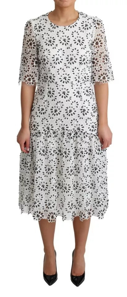 White Cutout Design Polyester A-line Midi Dress