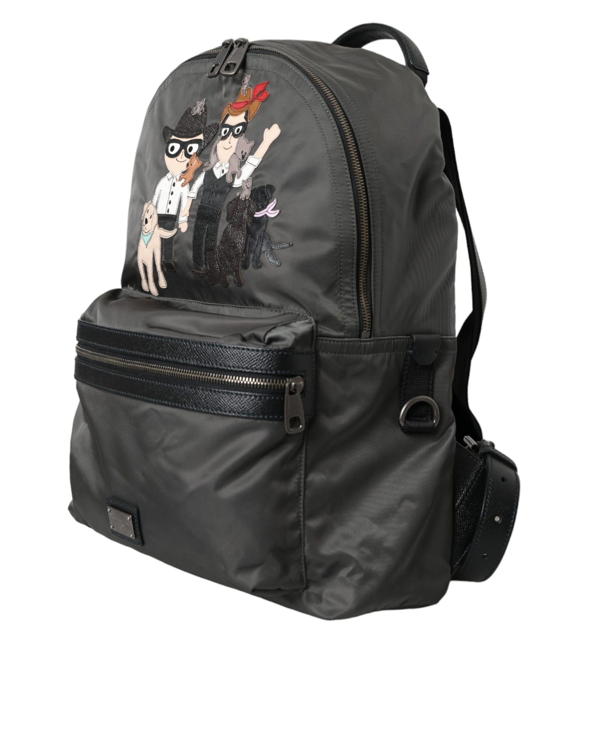 Dunkelgrauer Nylon-Rucksack mit #DGFamily-Patch für Herren