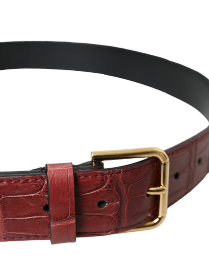 Brown Alligator Leather Studded Metal Buckle Belt