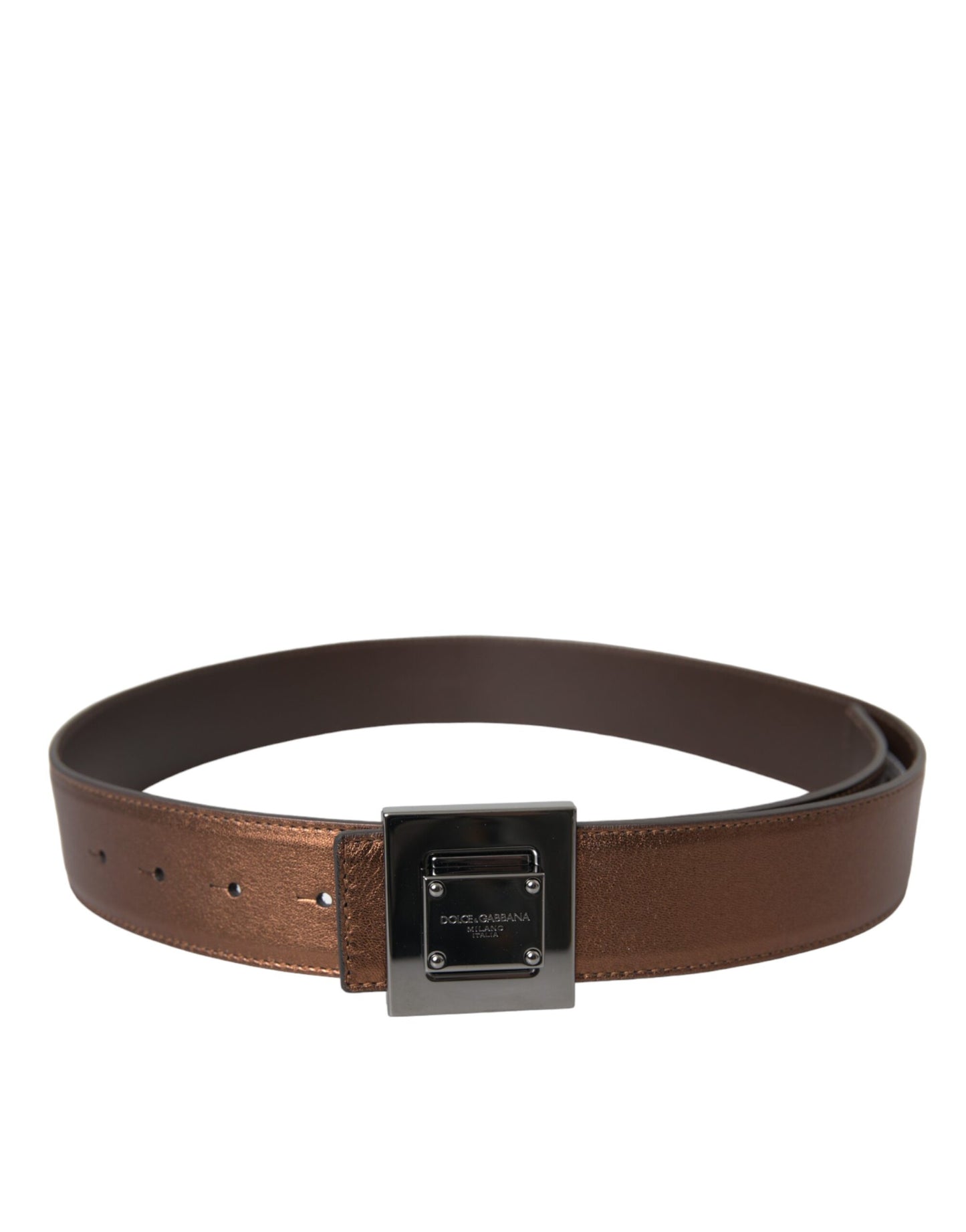 Metallic Bronze Leather Square Metal Buckle Belt