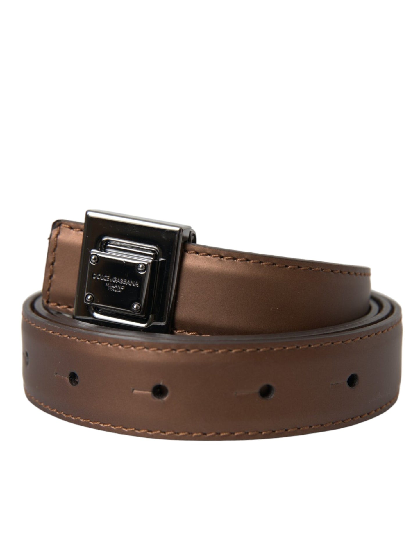 Bronze Leather Square Metal Buckle Belt