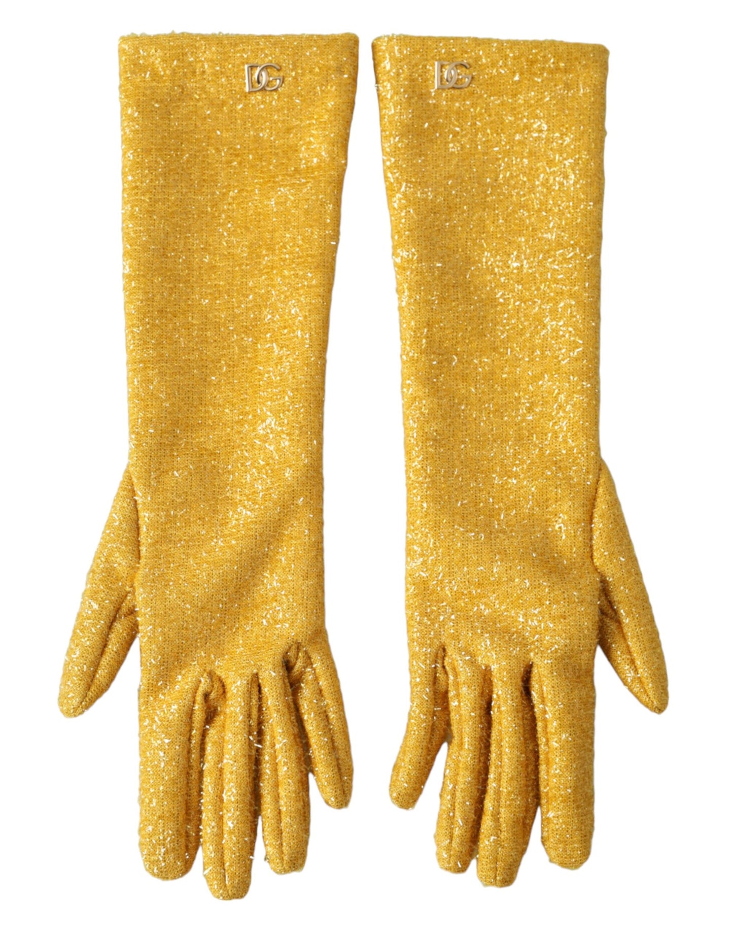 Goldene Lurex Fantasia Handschuhe in mittlerer Armlänge