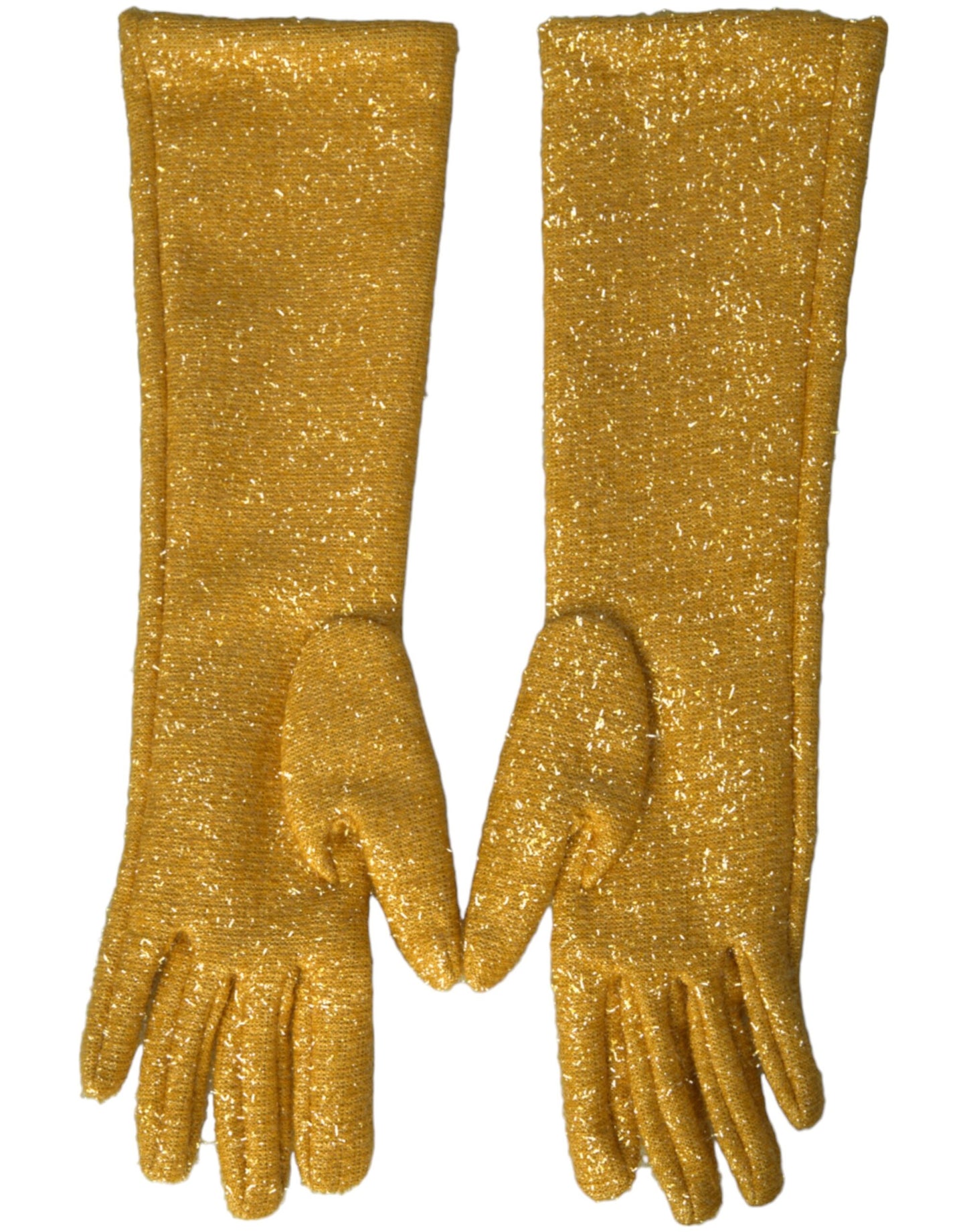 Goldene Lurex Fantasia Handschuhe in mittlerer Armlänge