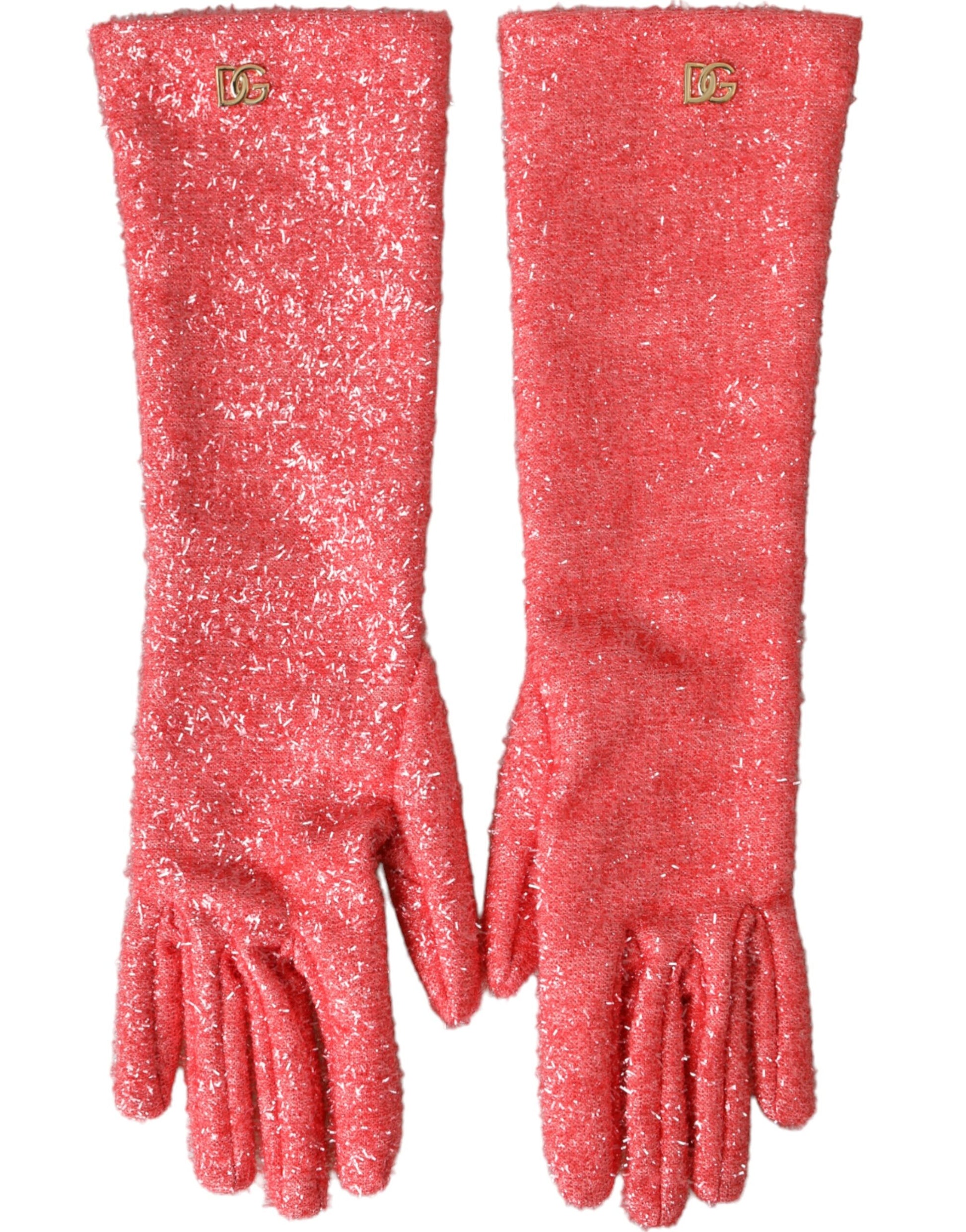 Rosa Lurex Fantasia mittellange Handschuhe