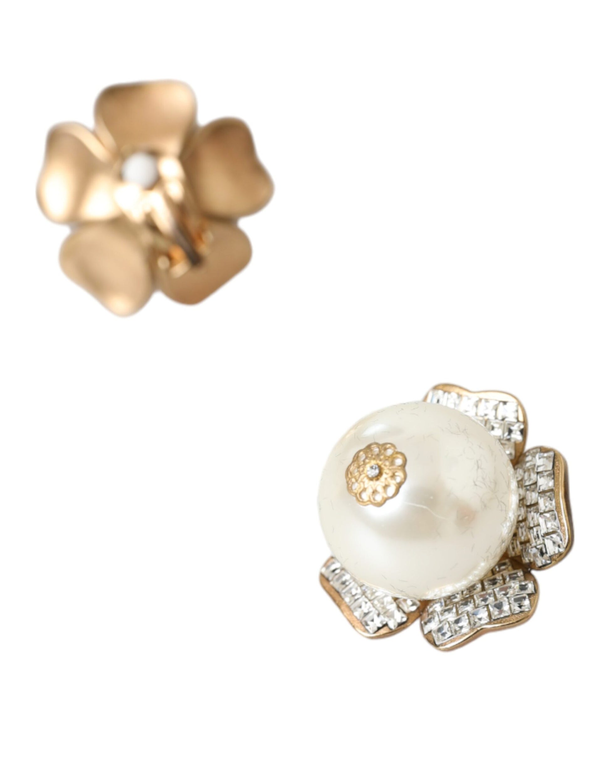 Gold Tone Maxi Faux Pearl Floral Clip-on Jewelry Earrings