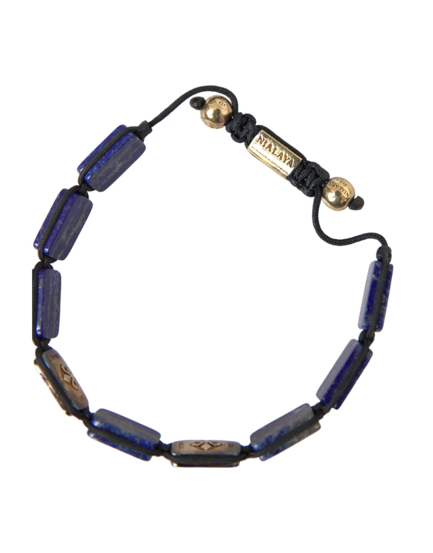 Flat Bead Blue Lapis White CZ 925 Bracelet Mens