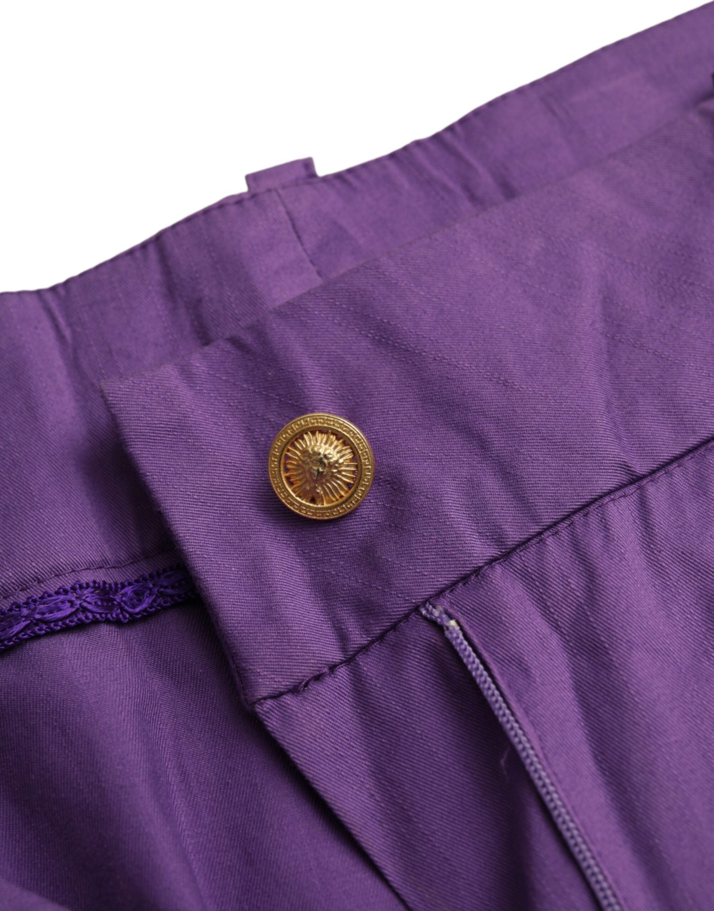 Purple Cotton MidWaist Straight Cropped Pants