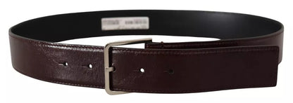 Dark Brown Leather Logo Engraved Metal Buckle Belt