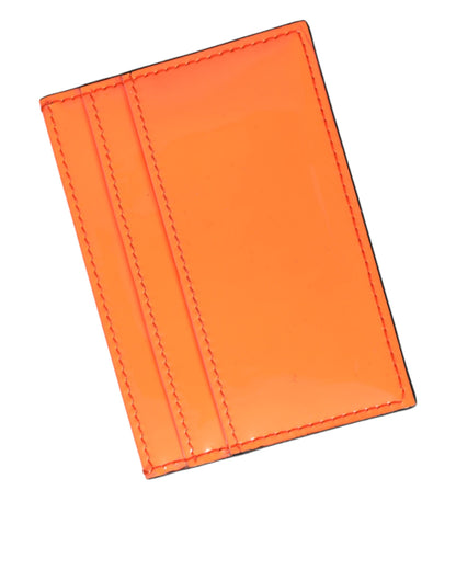 Orange-schwarze Brieftasche mit Kartenhalter aus Leder mit Logo-Schild