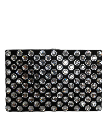 Black Velvet Crystal Clutch Evening Party Purse Bag